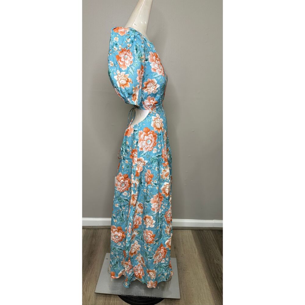 Kivari Josette Lace-Up Back Midi-Dress in Blue Floral Size US 4 $349 - Picture 10 of 14